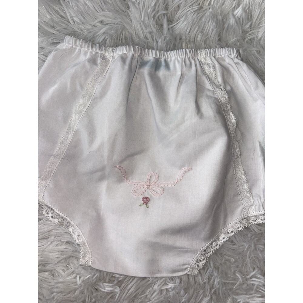 Feltman Bros. Vintage Girls 6/9 Mo. White Bloomers W/ Pink Bow Back. Exc.cond